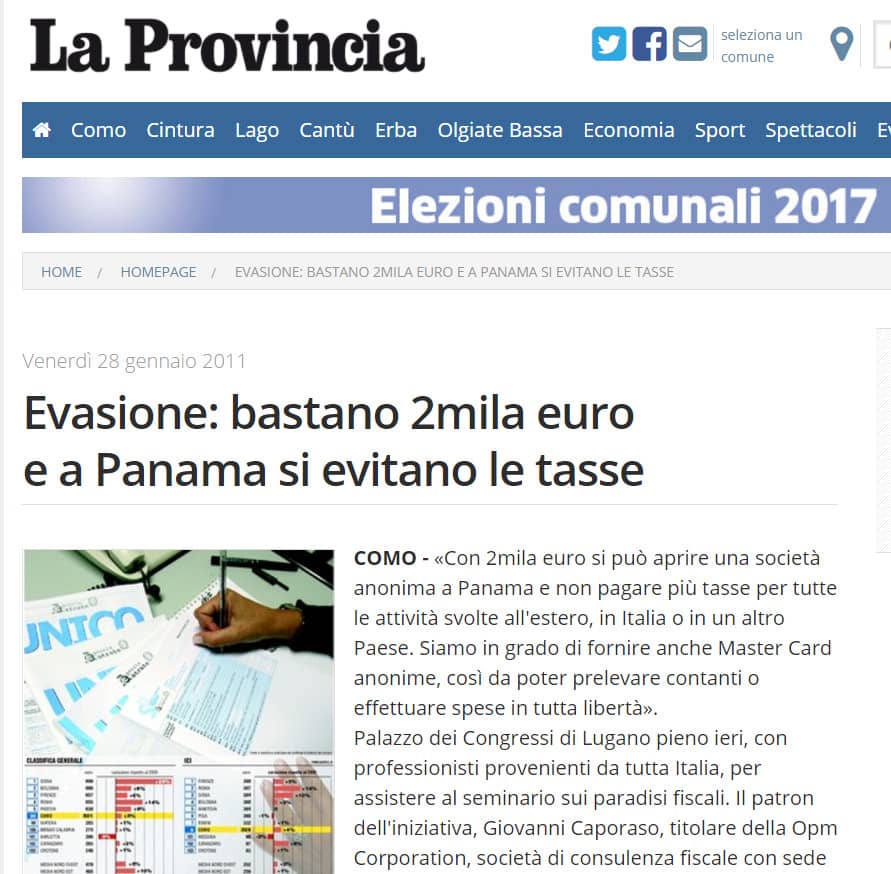 Evasione: bastano 2mila euro e a Panama si evitano le tasse