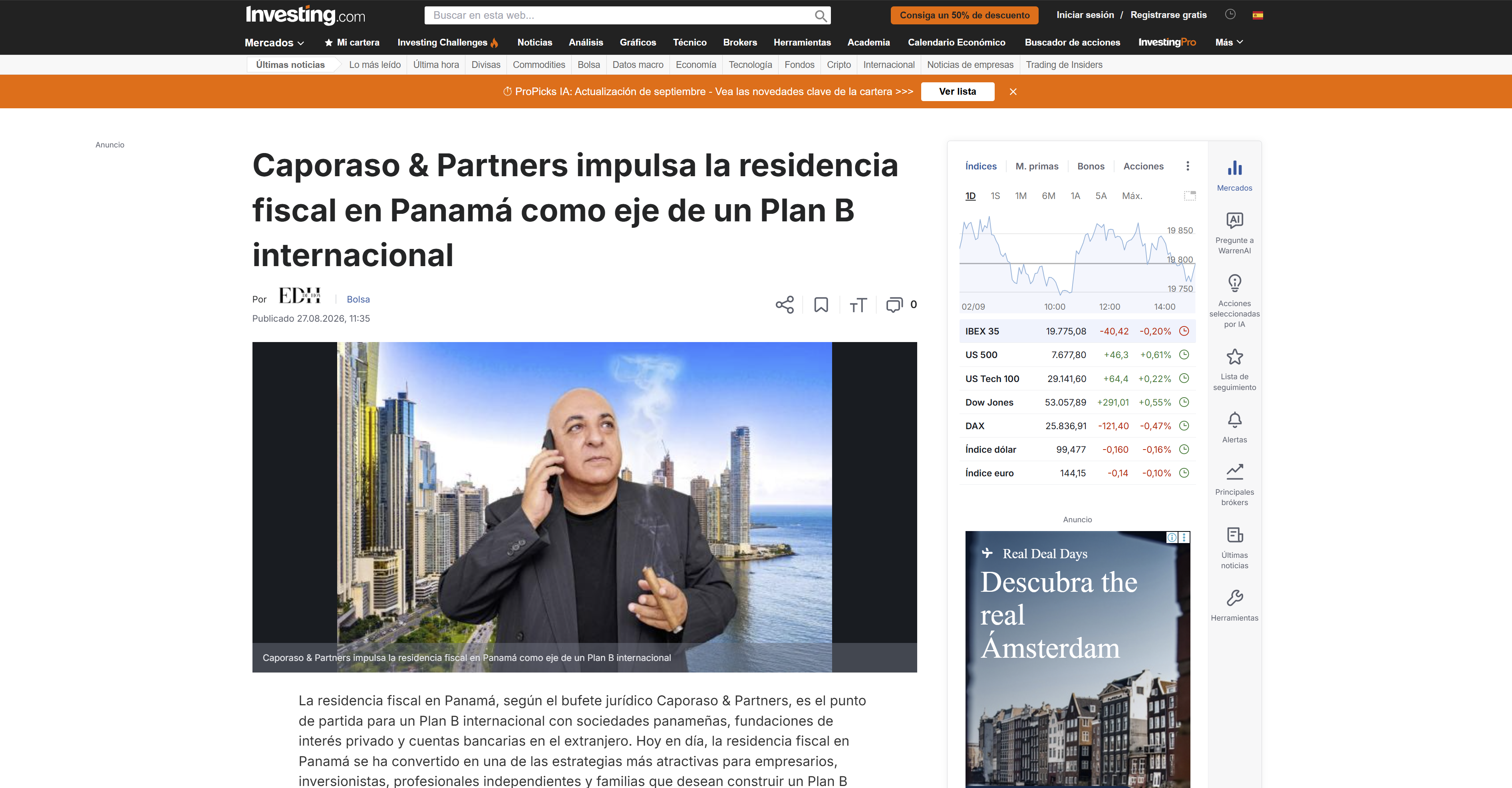 Investing.com destaca a Caporaso & Partners y el Plan B en Panamá