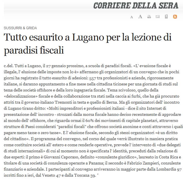 Convegno a Lugano i Paradisi Fiscali nel 2011